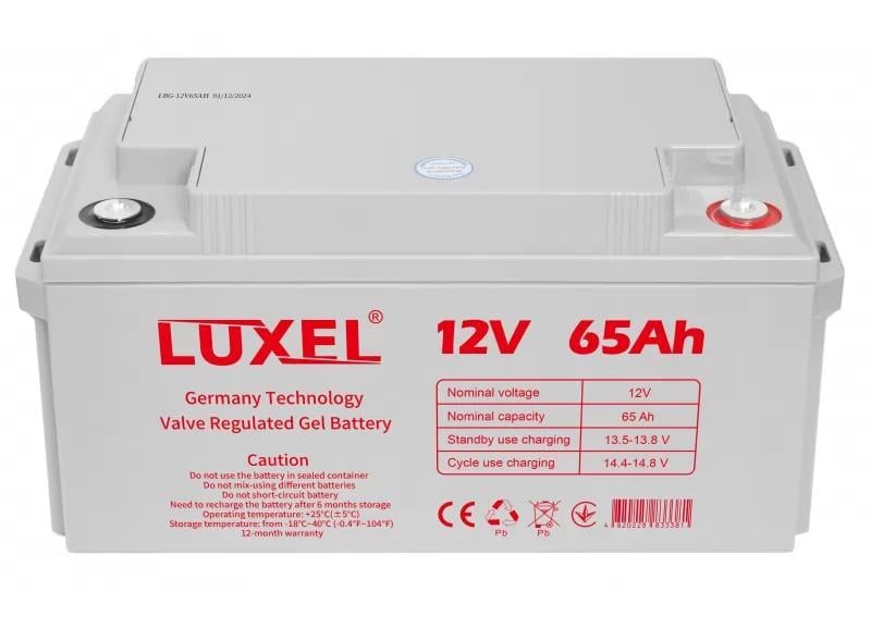 Аккумуляторная батарея гелевая Luxel 12V 65 Ah 19 кг (LBG-12V65Ah)