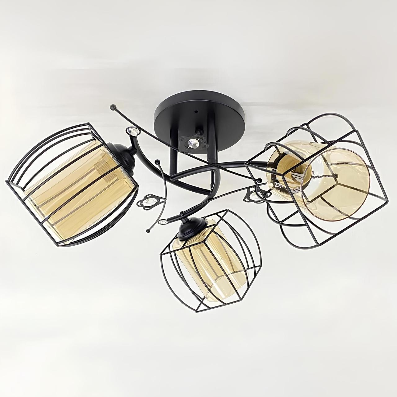 Люстра Valeso на три стеклянных плафона в форме цилиндра под лампы Е27 Черный (91187C/3)