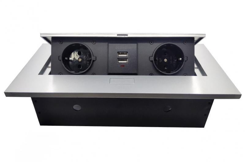 Удлинитель прямоугольный JX Duo на 2 розетки 2xUSB зарядки алюминий (009581)