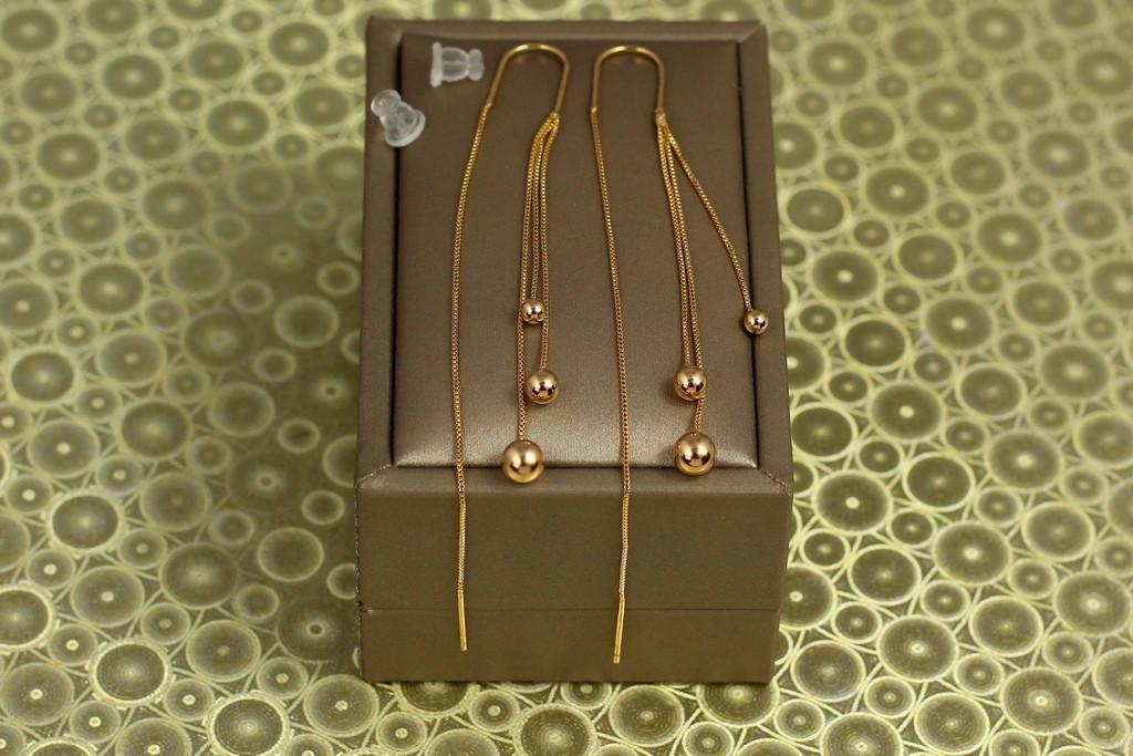 Серьги протяжки Xuping Jewelry три шарика 7 см Золотистый (2441310053)
