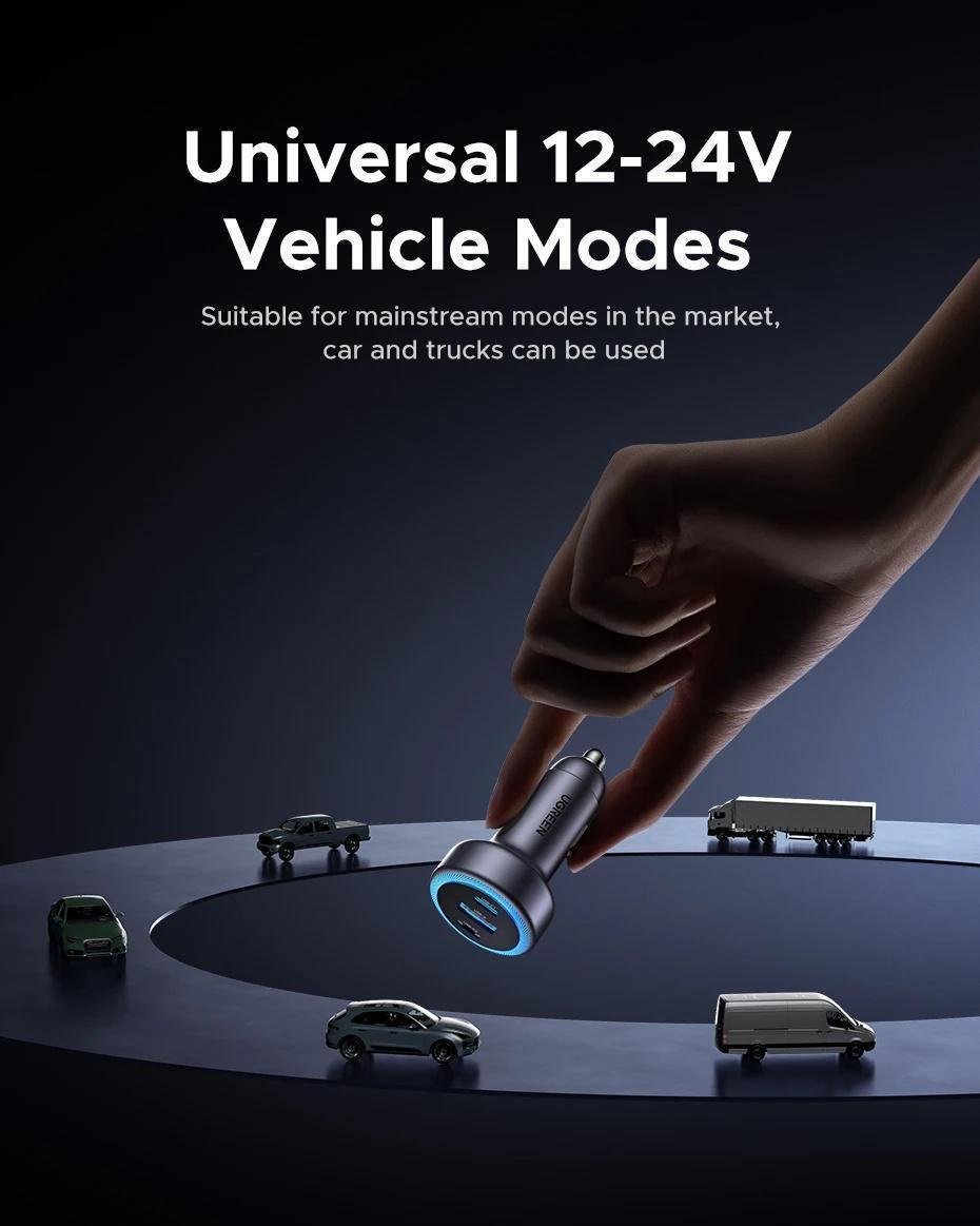 Зарядное устройство для автомобильного Ugreen 30W 3 порта 2xUSB-C Темно-серый (45843) - фото 6