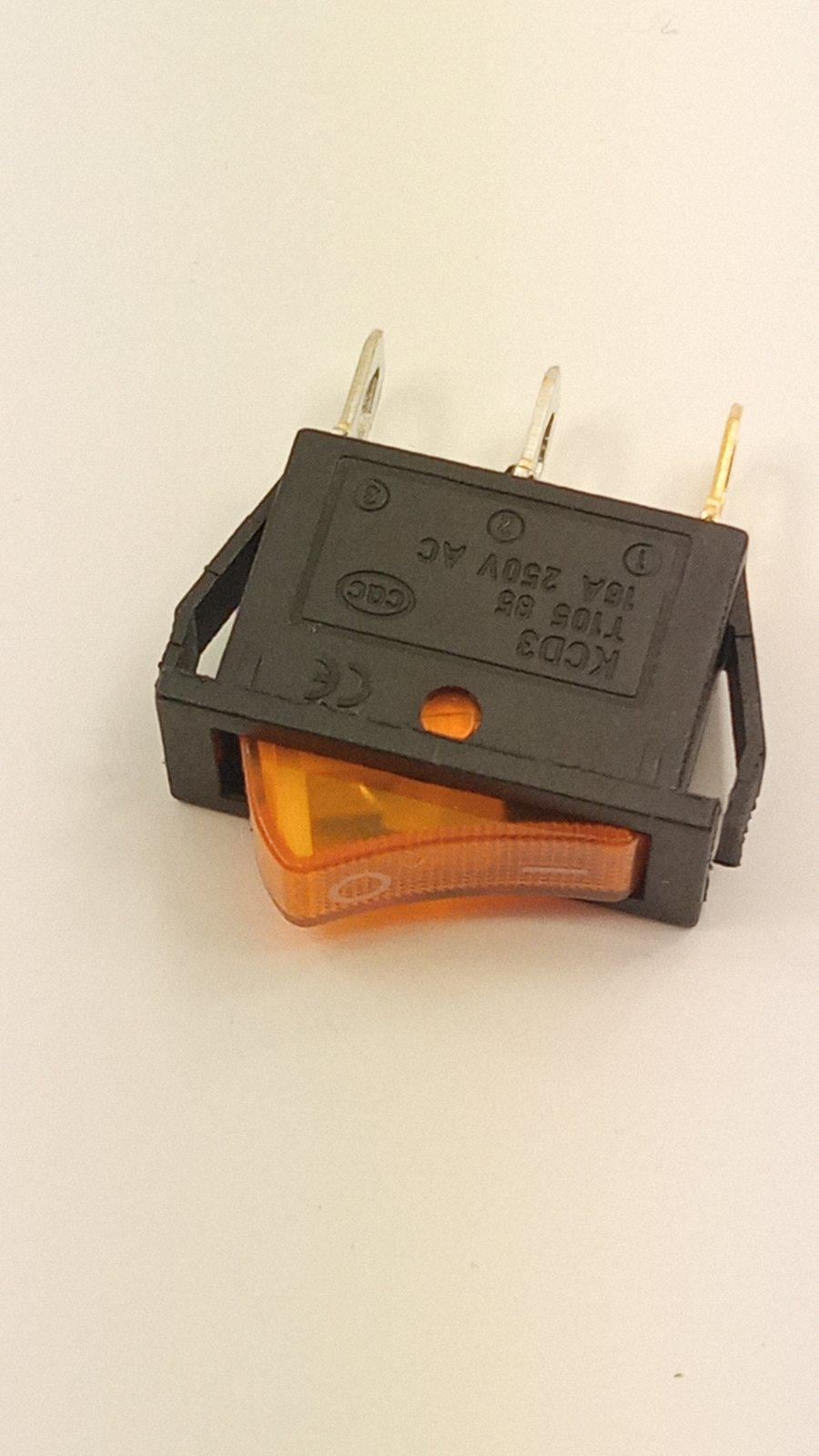 Переключатель клавишный KCD3-101N 3pin ON-OFF 15A/250VAC с подсветкой Желтый (01902)