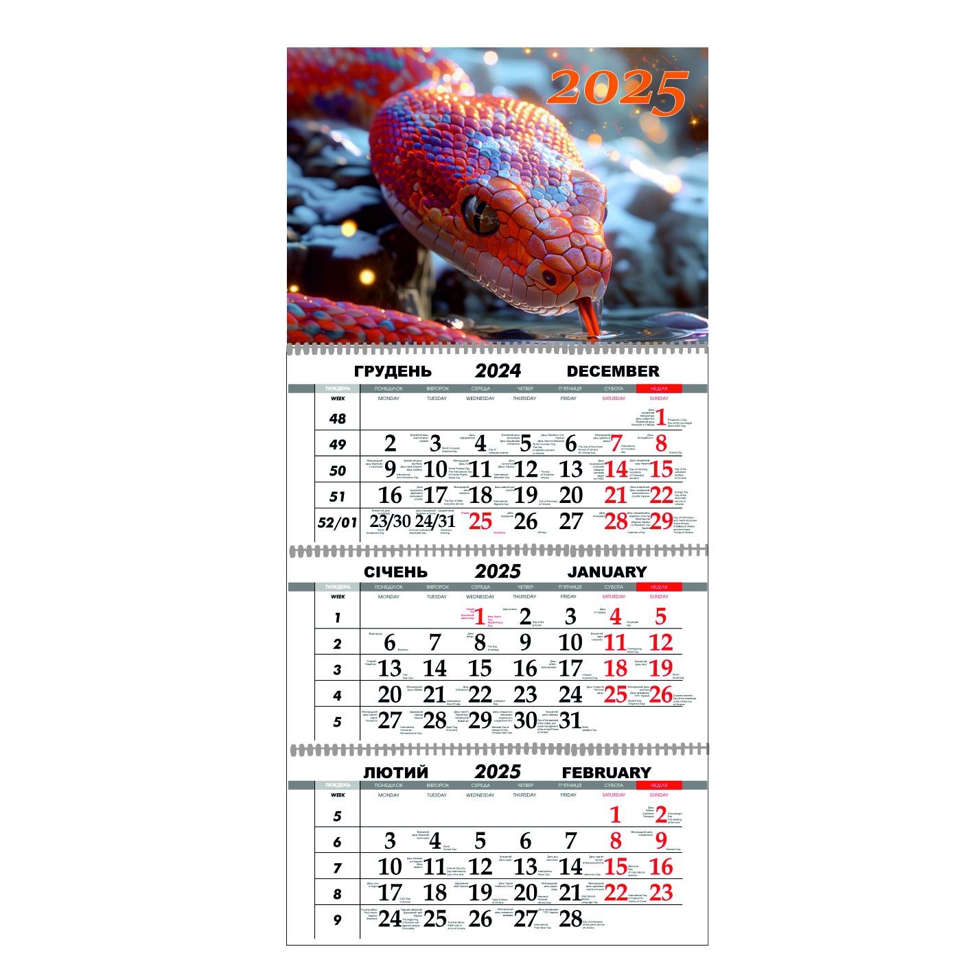 Календар настінний Рік Змії на 2025 квартальний (21393377)