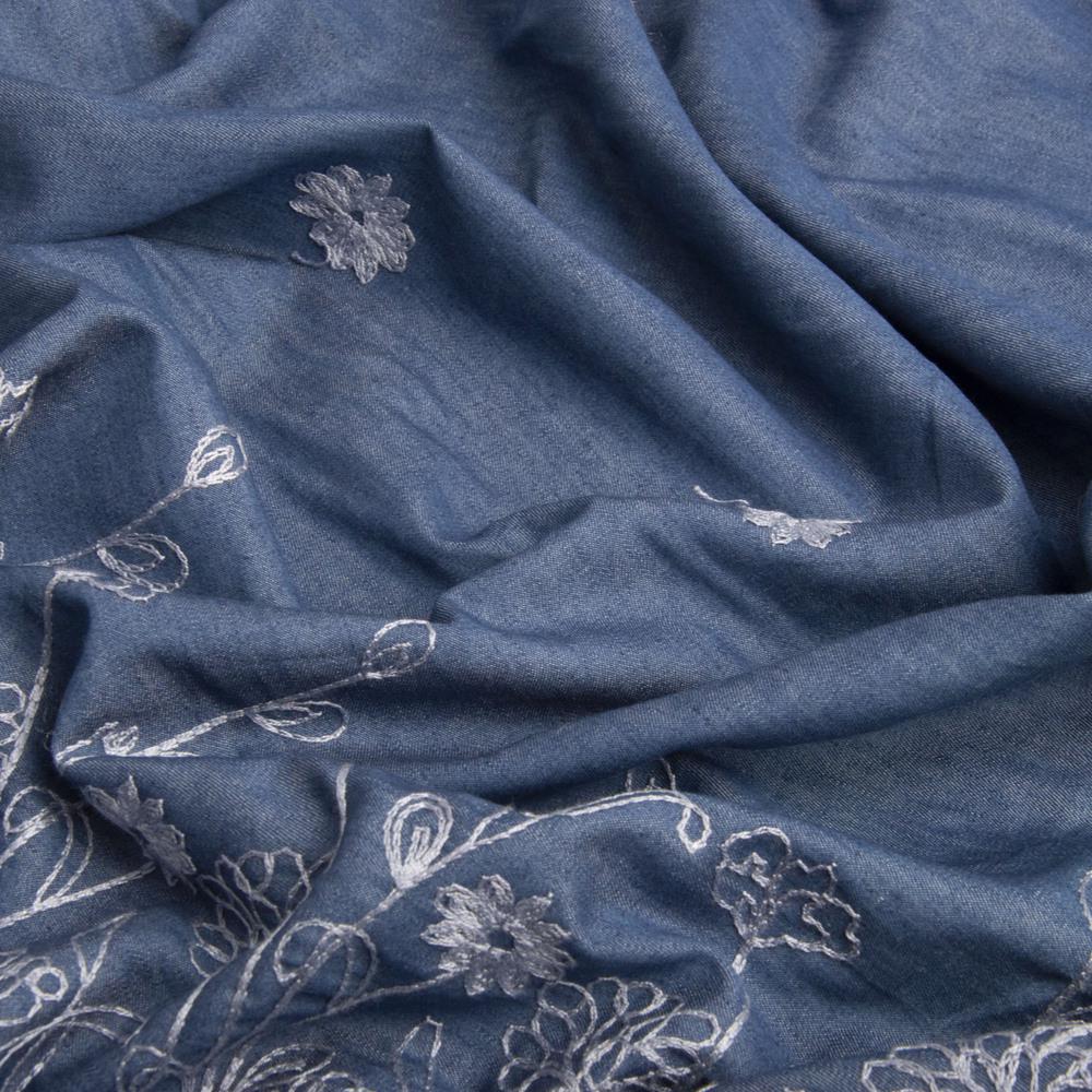 Тканина костюмна джинс із вишивкою купон (20844)