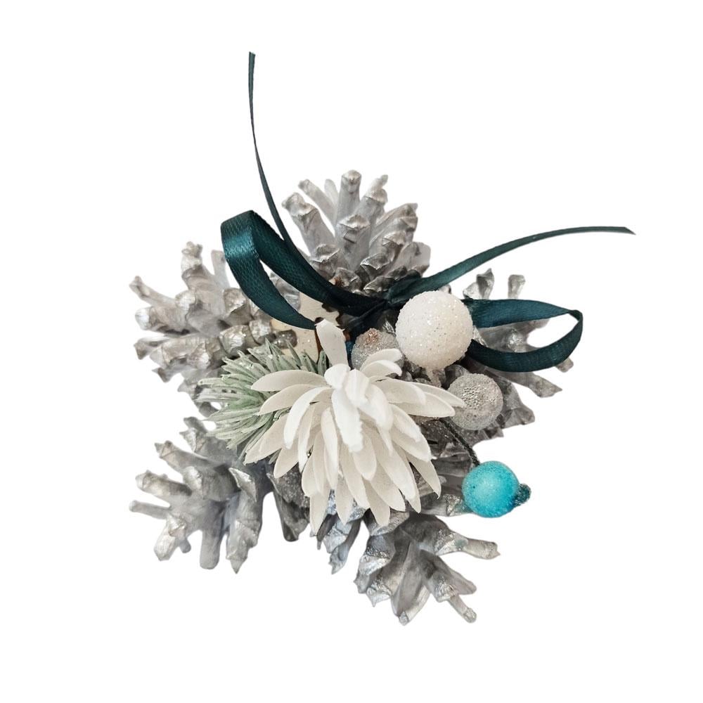 Новогоднее елочное украшение снежинка из натуральных шишек Серебристый (NY17)