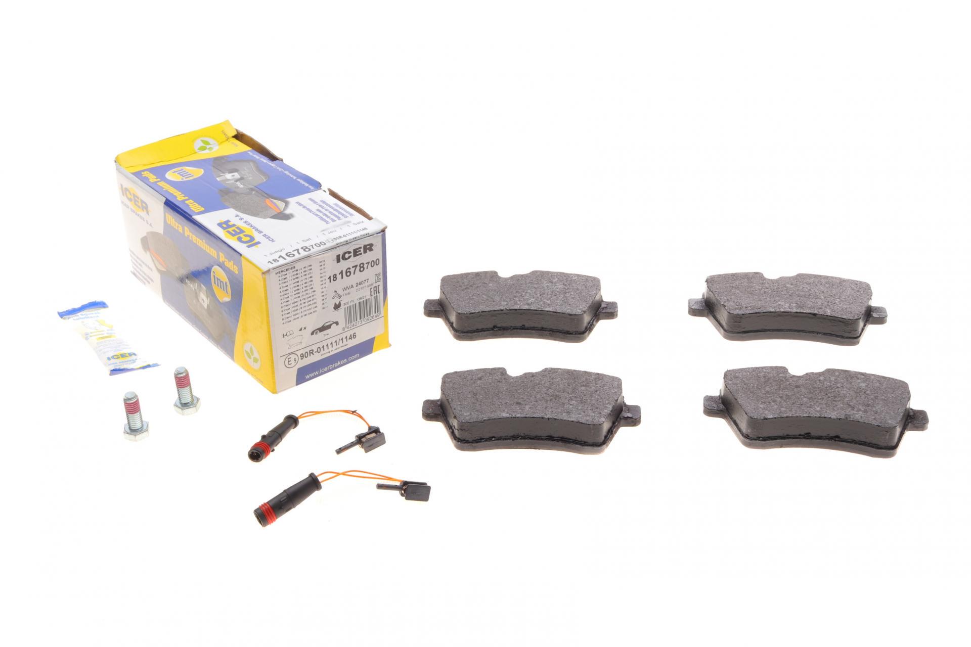 Колодки тормозные передние ICER MB A-class W169 04-12/B-class W245 05-11 и датчики (181678-700 ICER)
