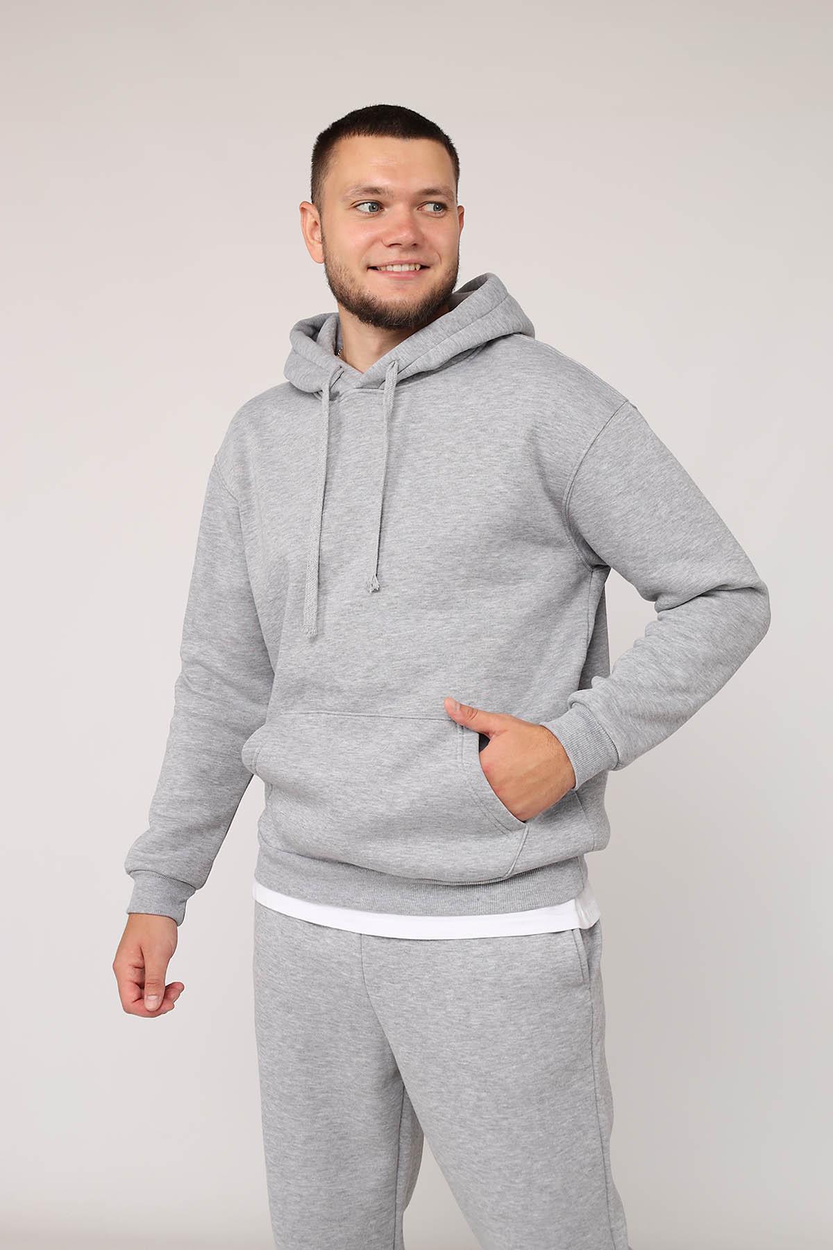 Худи мужское ЦБ-00279984 р. 52 Светло-серый (SKT001074120) - фото 3