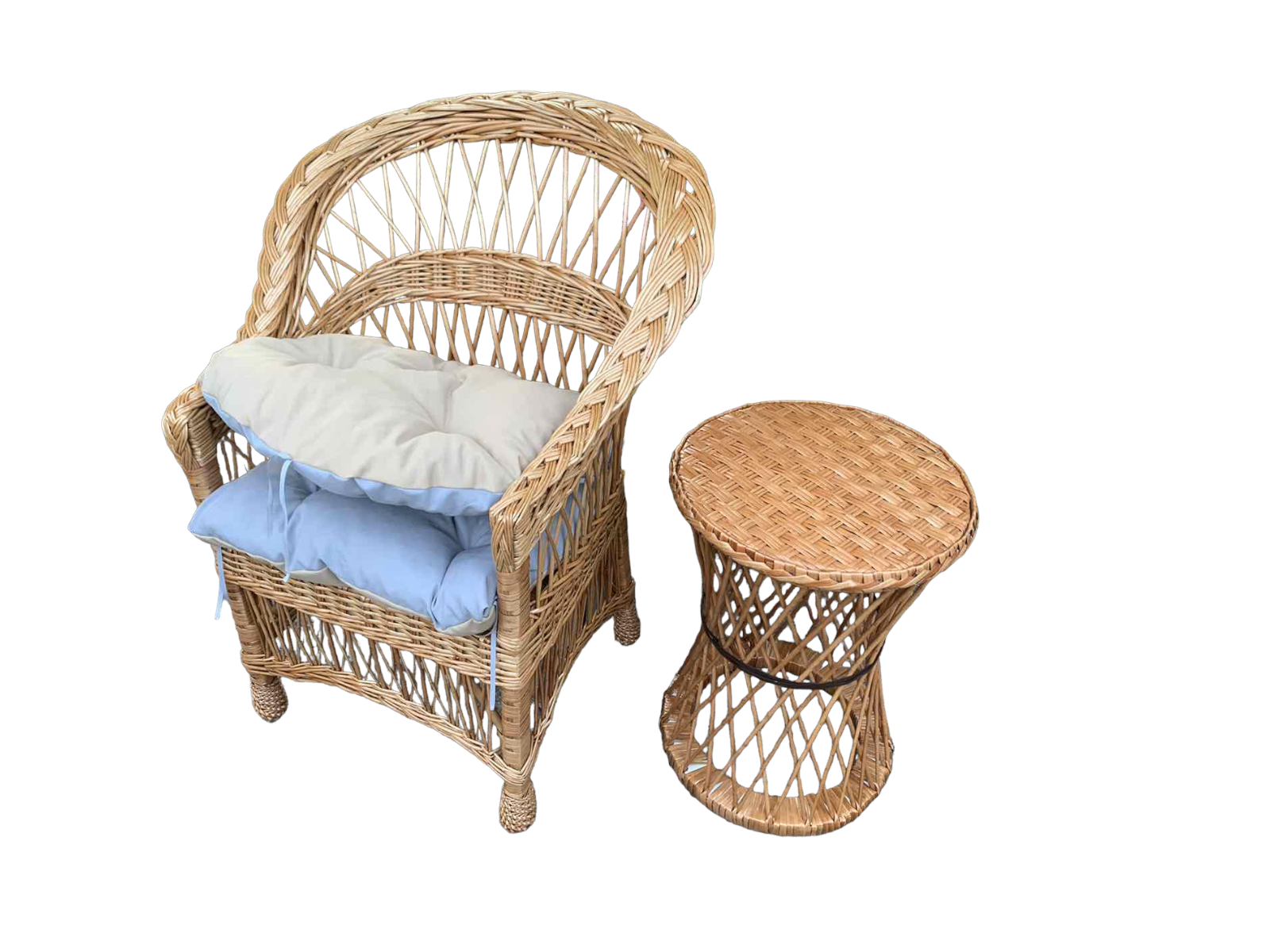 Садовая мебель Woody кресло с низкой спинкой/столик Спираль натуральное дерево бук цвет Натуральный подушка двухцветная