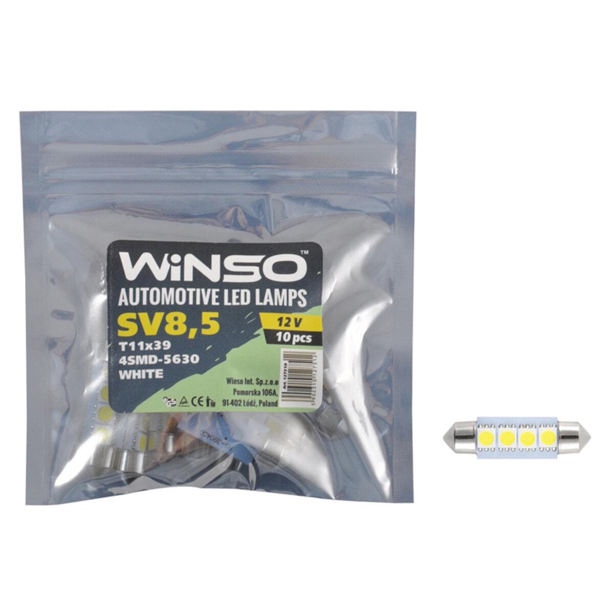 Автолампа LED Winso 12V SMD SV8,5 T11x39 4LEDS 5630 10 шт. White (6519)