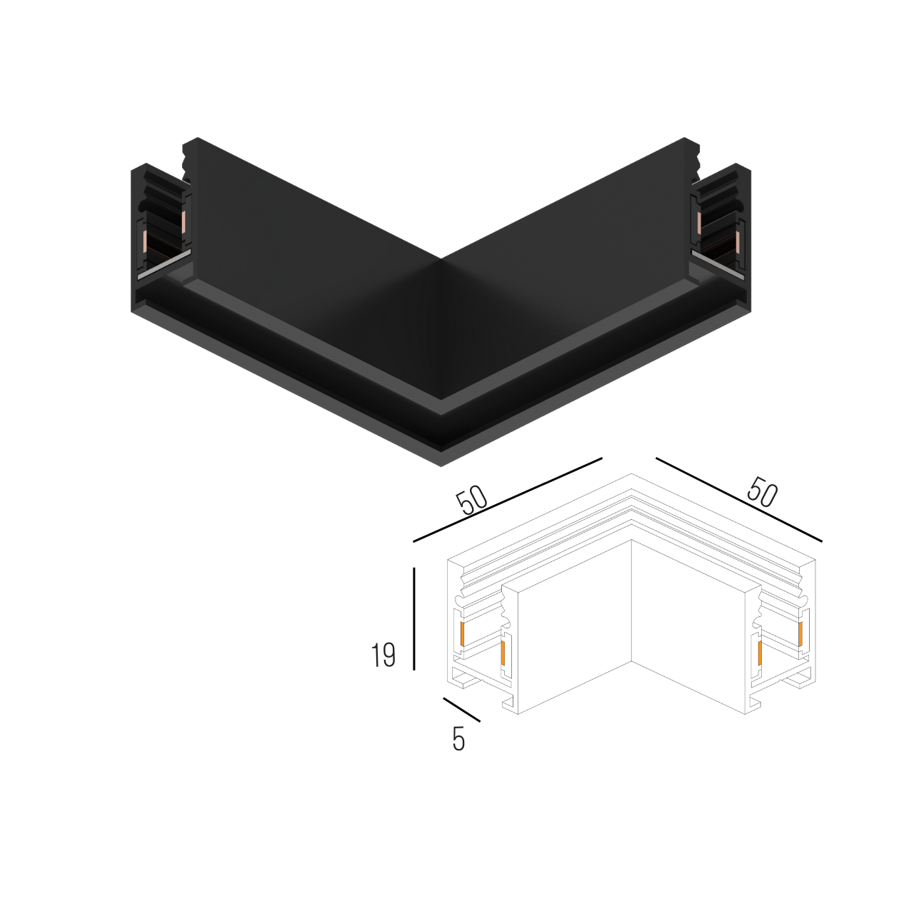 Соединитель угловой горизонтальний для магнитного шинопровода накладного и подвесного MERALLI Черный (TRUN0G001) - фото 2 Соединитель угловой горизонтальний для магнитного шинопровода накладного и подвесного MERALLI Черный (TRUN0G001) - фото 2
