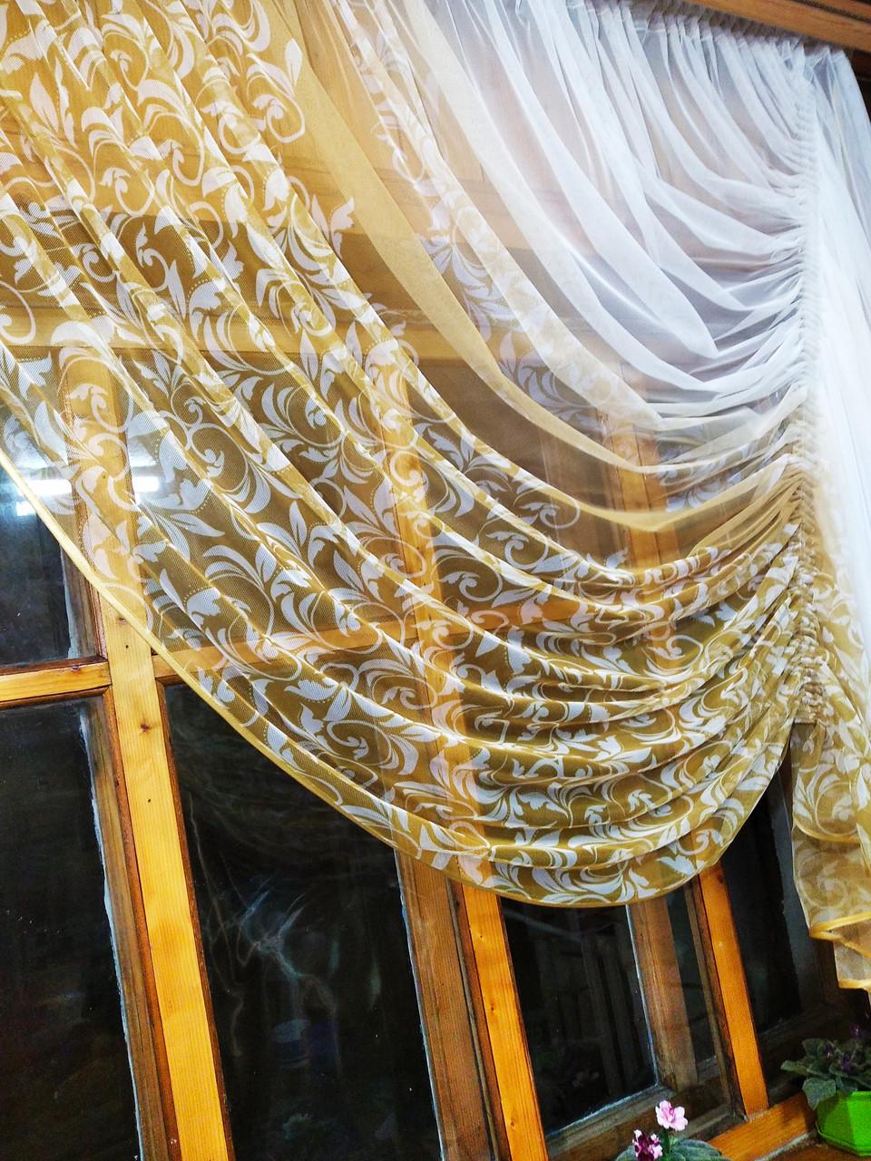 Занавеска кухонная Камелия амбре Горчичный - фото 2 Занавеска кухонная Камелия амбре Горчичный - фото 2