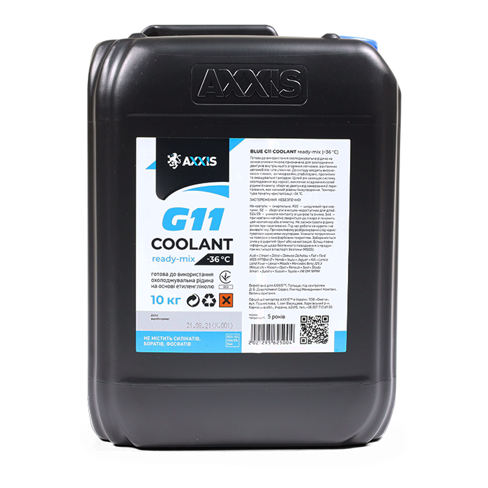 Антифриз Axxis G11 Сoolant Ready-Mix -36°C канистра 10 кг Blue (P999-G11B RDM10)