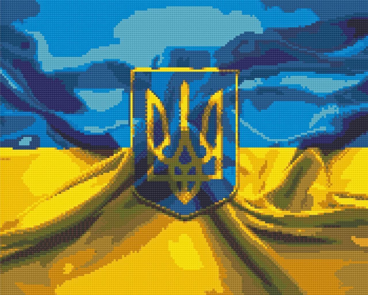 Алмазна мозаїка патріотична Герб та прапор України 40х50 см (OD3179)