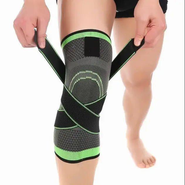 Бандаж коленного сустава спортивный эластичный Knee Support Черный/Зеленый - фото 2