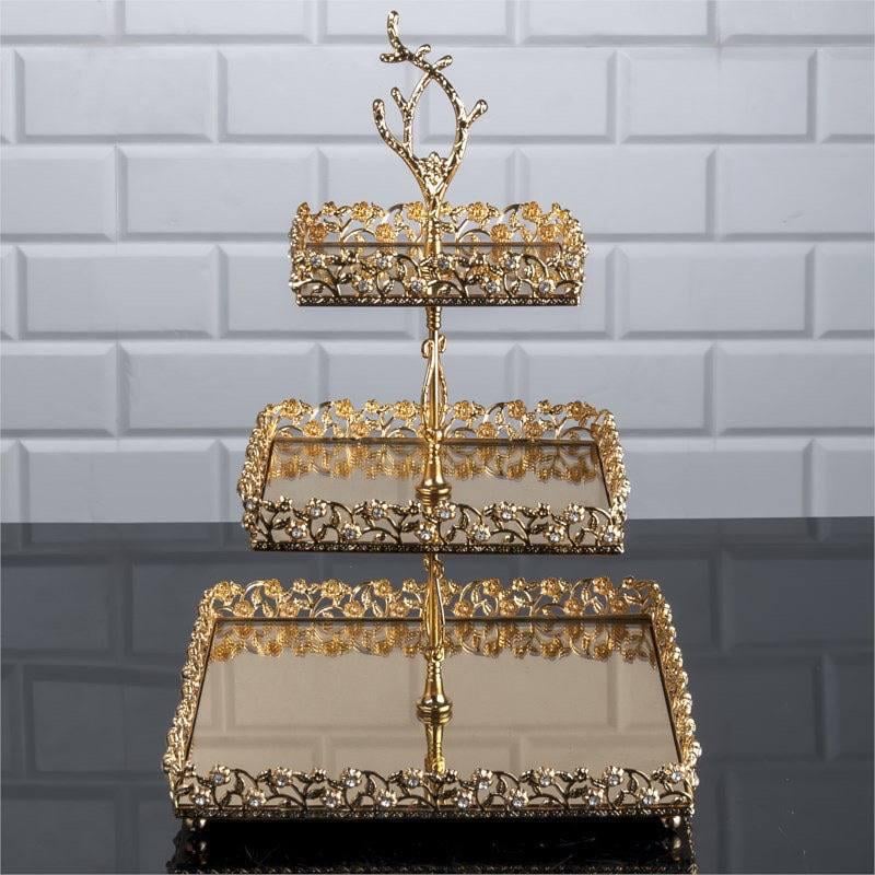 Подставка трехъярусная Zeyve 27x41 см Золото (S08A) Подставка трехъярусная Zeyve 27x41 см Золото (S08A)