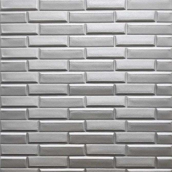 Панель самоклеюча 3D Sticker Wall звукоізоляційна 700x770x7 мм кладка Срібний