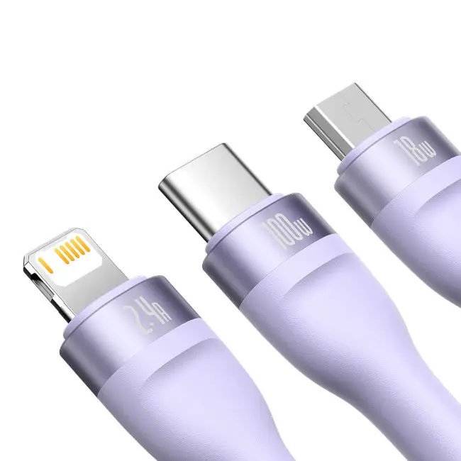 Кабель BASEUS Flash Series II 3в1 Cable USB to MicroUSB/Lightning/Type-C CASS030005 100W 1,2 м Purple - фото 3
