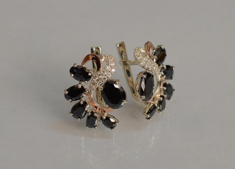 Серебряные серьги Sil с золотыми накладками 153s-5 Черный (Sil-1049)