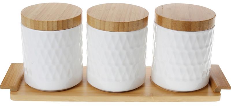 Набор банок Ceram-Bamboo для сыпучих на деревянной подставке 550 мл (289-337)