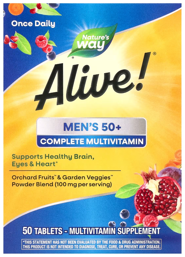 Комплекс витаминов и минералов для мужчин старше 50 лет Natures Way Alive! Mens 50+ Complete Multivitamin 50 таблеток