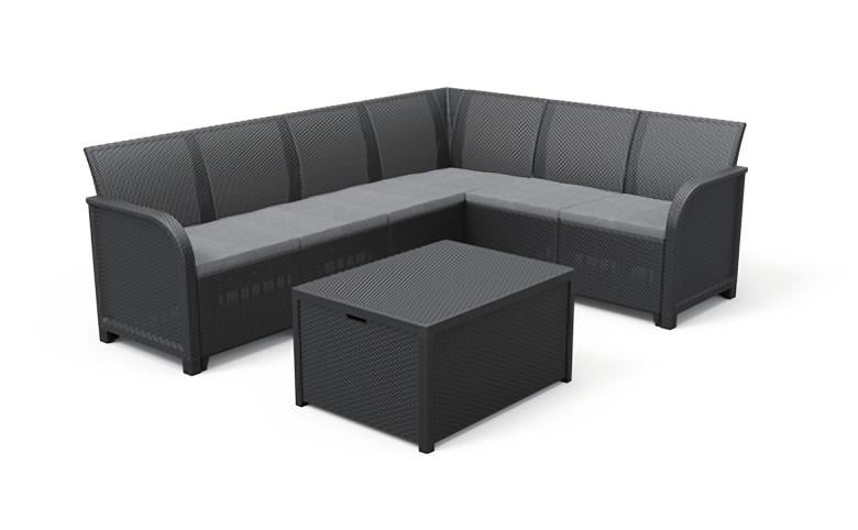 Набір пластикової садових меблів кутовий диван і столик Keter Rosalie 6S Corner Графіт (249578)
