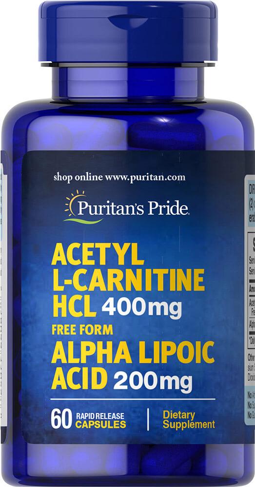 Комплекс Ацетил Карнитин Puritan's Pride Acetyl L-Carnitine 400 мг with Alpha Lipoic Acid 200 мг 60 Caps