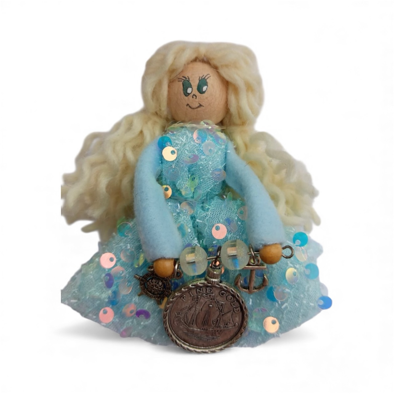 Игрушка-украшение елочная Кукла Морская волшебница FineGold 11х10х10 см Голубой (31301834)