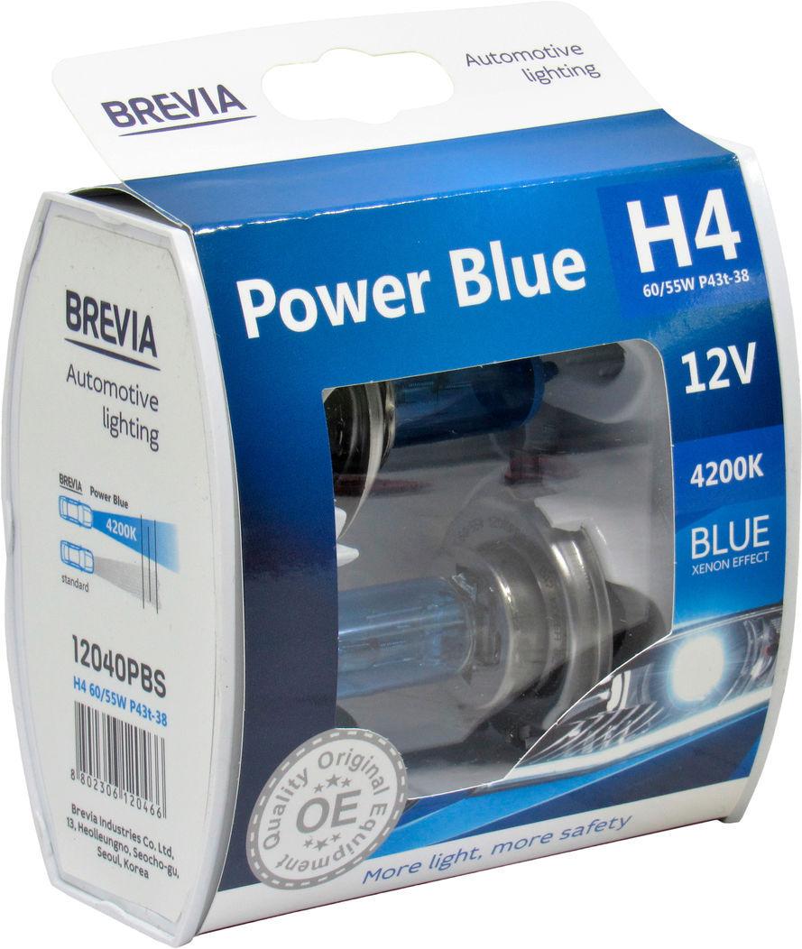 Лампочка галогенная Brevia H4 P43t 12V-60/55 Вт 4200K Power Blue 12040PBS 12V-H4 P43t 2 шт.