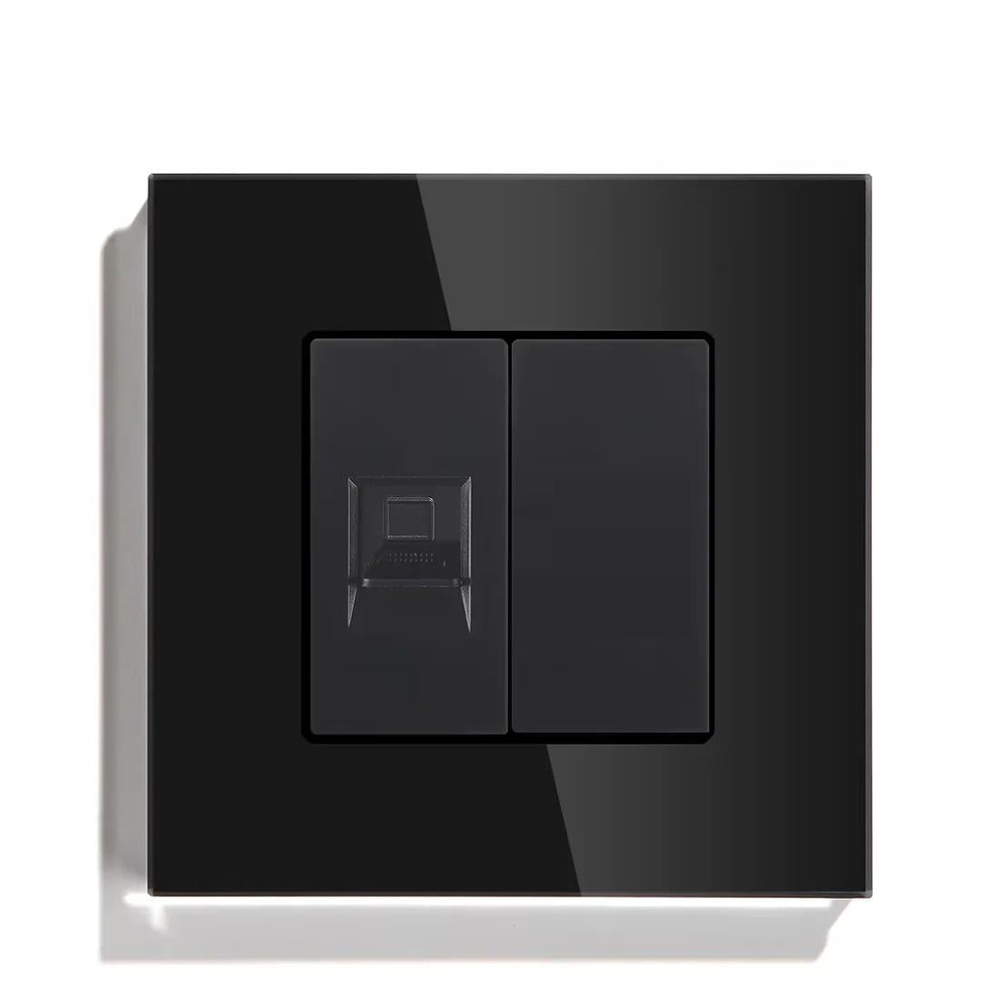 Розетка компьютерная LUXION RJ-45 дизайнерская настенная стеклянная рамка Черный (LX-CAT6BLK-BK)