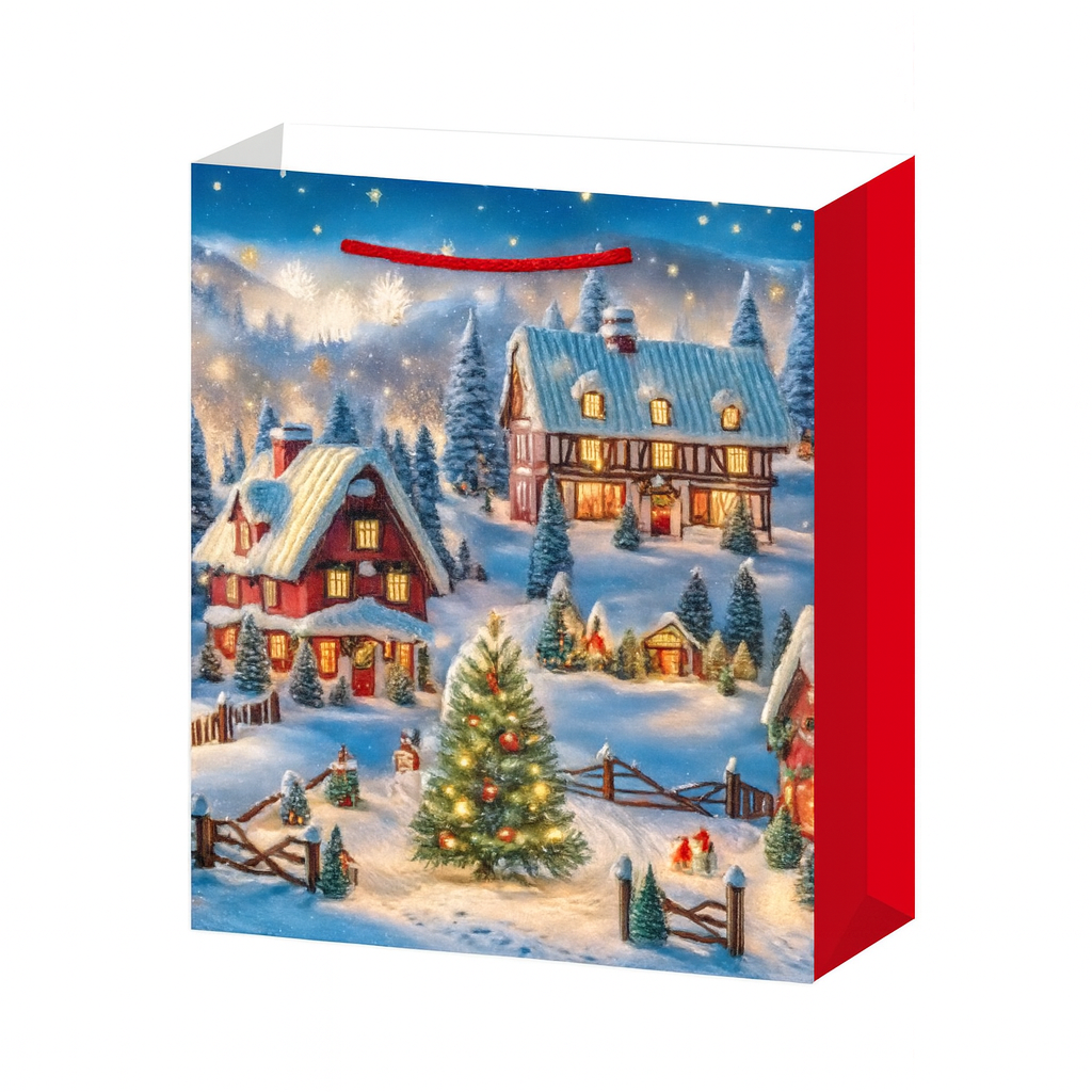 Подарунковий пакет новорічний із ручками Stenson Winter evening 3D 18х23х10 см (R96607-S)