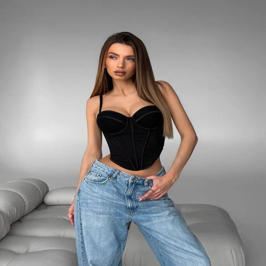 Корсет-топ женский с чашками бюстье на бретелях S Черный (28264507) - фото 3