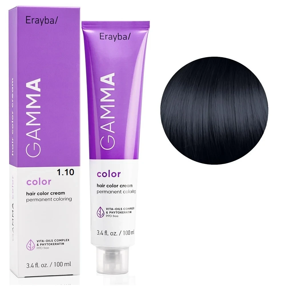 Краска для волос перманентная Erayba Gamma Color Cream 1/10 Пепелисто-черный 100 мл
