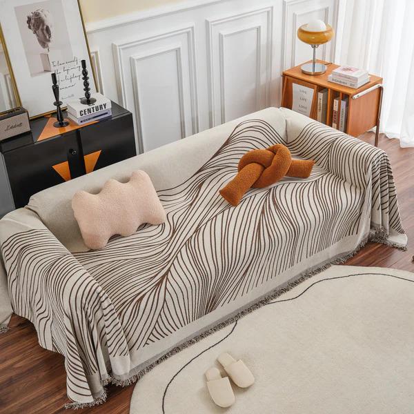Плед покрывало на диван и кровать для мягкой мебели в коричневую полосу 180х230 см Бежевый - фото 6