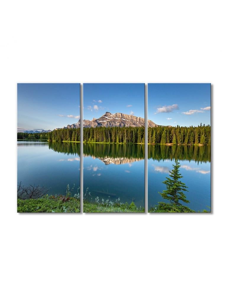 Картина модульная Пейзаж горное лесное озеро 3 модуля 50x75 см