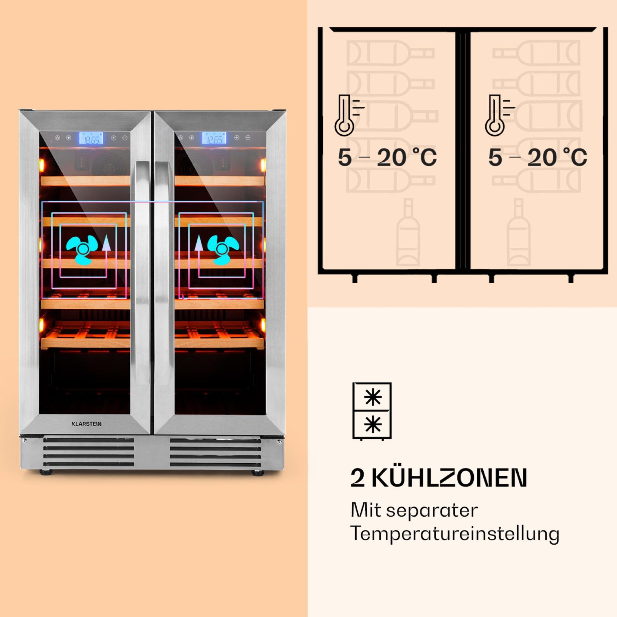 Винный холодильник встроенный KLARSTEIN Vinovilla 42 Twin Duo (10045904) - фото 4 Винный холодильник встроенный KLARSTEIN Vinovilla 42 Twin Duo (10045904) - фото 4