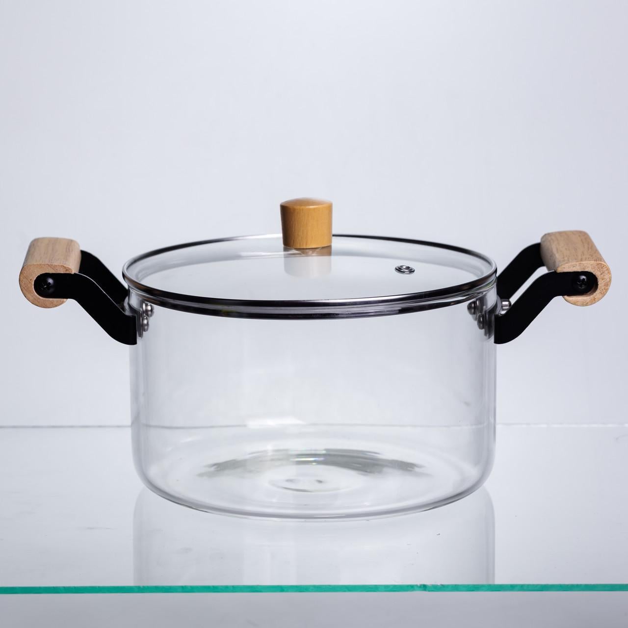 Кастрюля стеклянная с крышкой TS Kitchen из боросиликатного стекла для приготовления/варки блюд 3,5 л Прозрачный (HP-34-108)