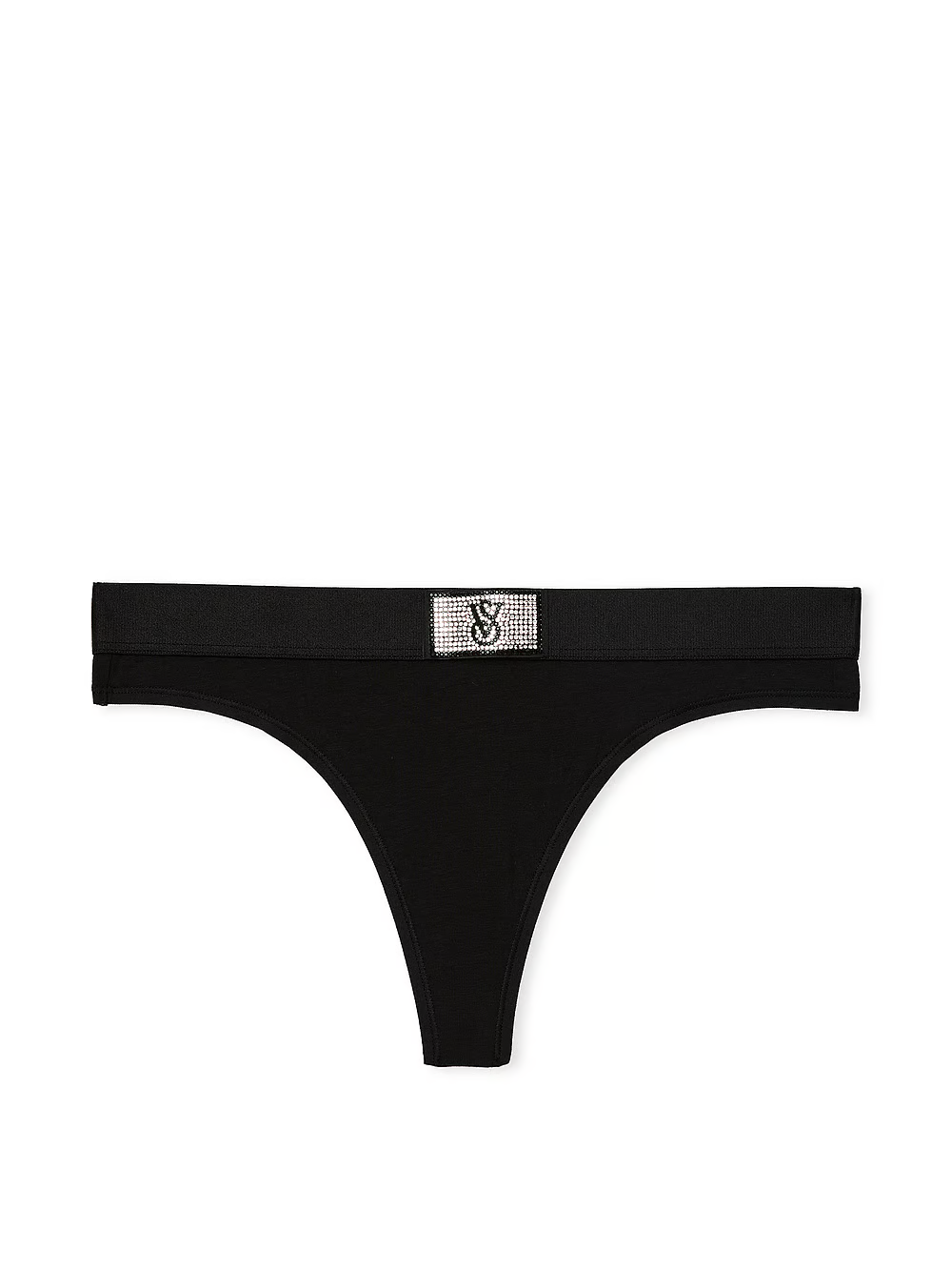 Труси Victoria's Secret Logo Cotton Shine Patch Thong Panty M Чорний (24105136)