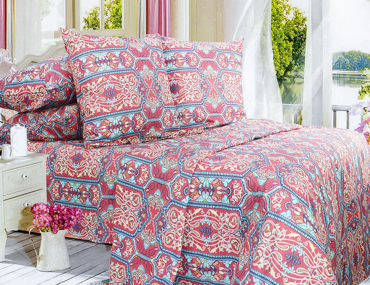 Комплект постельного белья двуспальный Еней-плюс ПП0001 Красный/Голубой