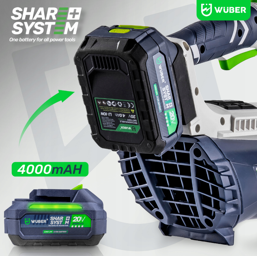 Воздуходувка аккумуляторная Wuber 20В 4Ач - фото 7 Воздуходувка аккумуляторная Wuber 20В 4Ач - фото 7