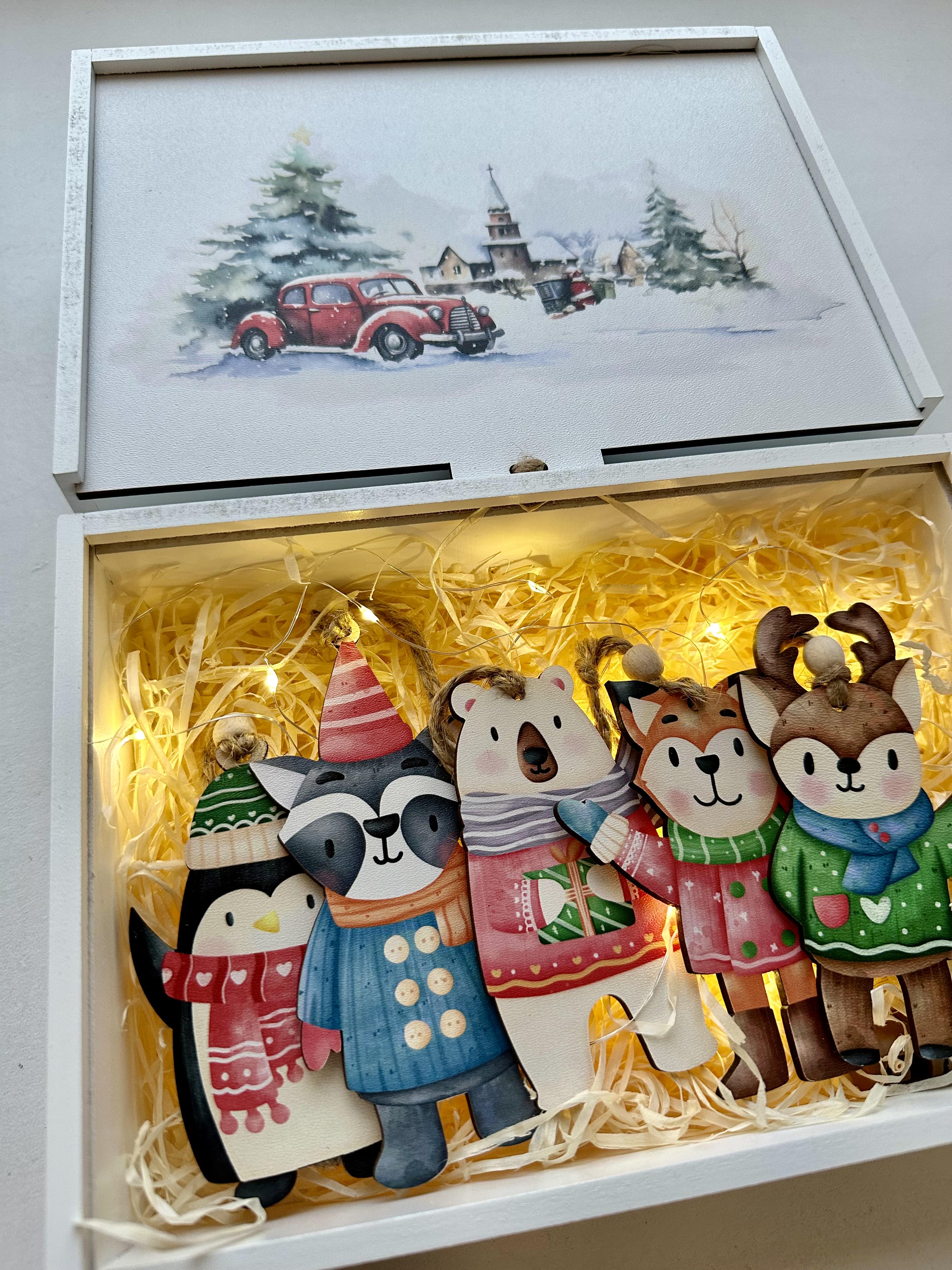 Набір новорічний з іграшками у святковій дерев'яній коробочці 5 шт. - фото 7 Набір новорічний з іграшками у святковій дерев'яній коробочці 5 шт. - фото 7