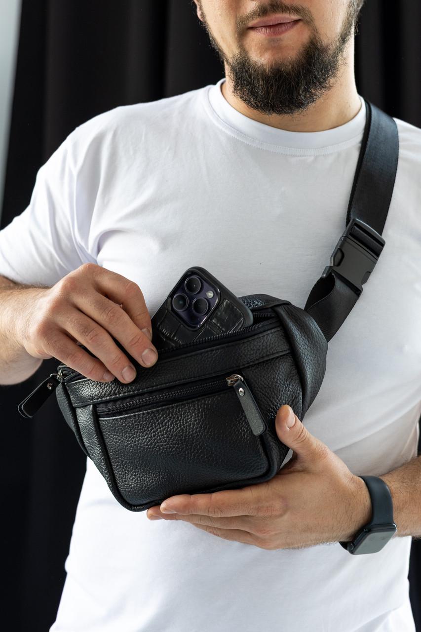 Сумка мужская бананка кожаная Черный (2788365433)