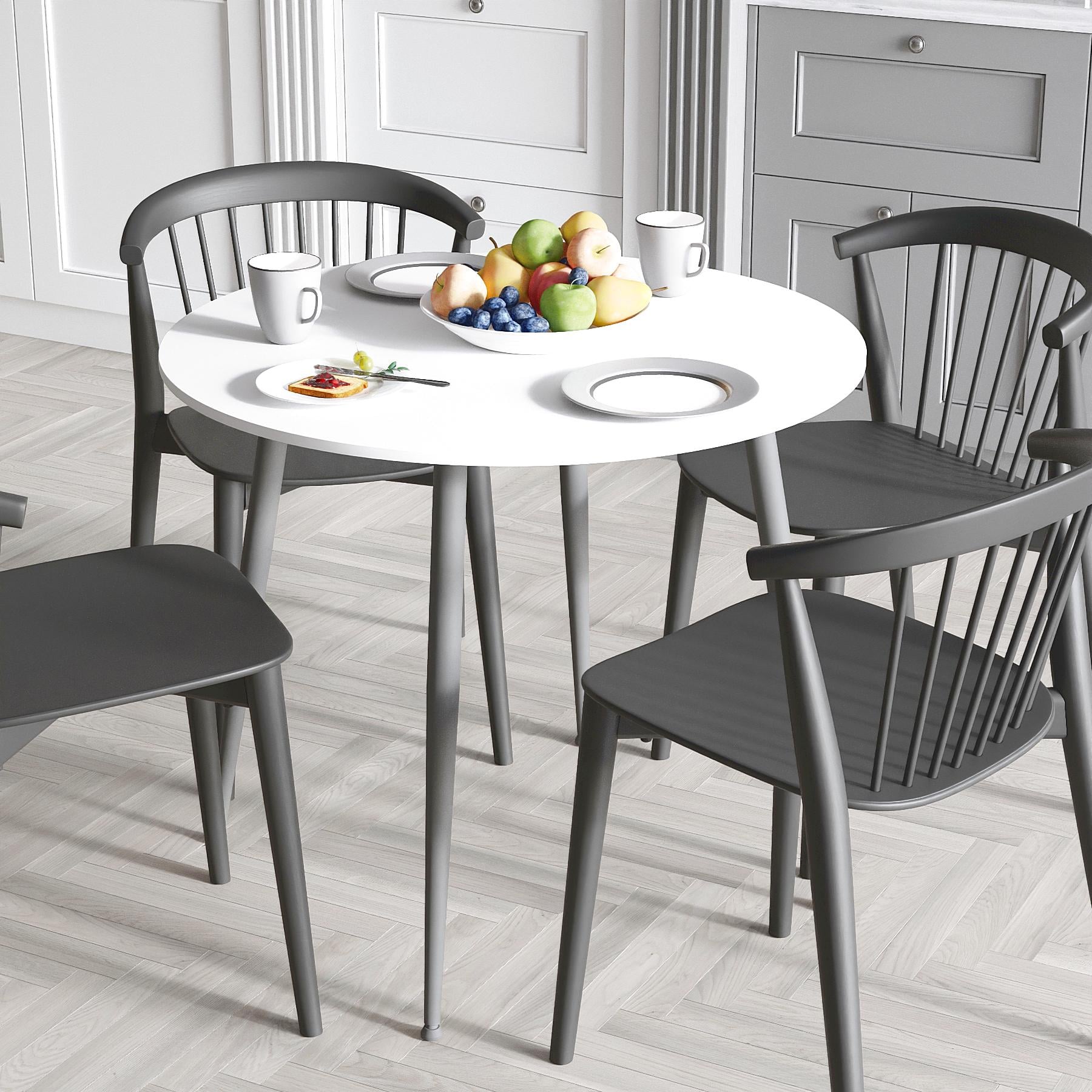 Обеденный стол круглый Ferrum-decor OPTIMA 5 ножки конусные металл/ДСП 16 мм 750x900x900 мм Черный/Белый (FRD-107482)
