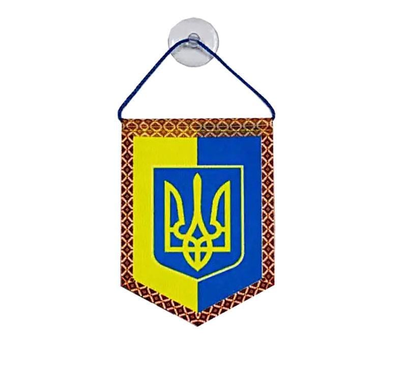 Вимпел України двоколірний з вишиванкою на присосці 13х9 см
