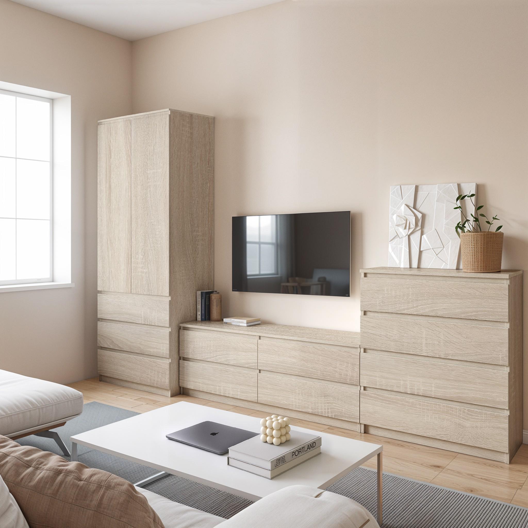 Комплект меблів у вітальню шафа T-211/тумба телевізійна FT-223/комод FT-215 3003х502х2117 мм Дуб Сонома - фото 1