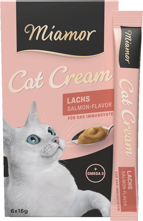 Сливочный крем лакомства для здоровья шерсти и кожи Miamor Cat Cream Snack с лососем и омега-3 для кошек 15 г 6 шт. (4000158743022)