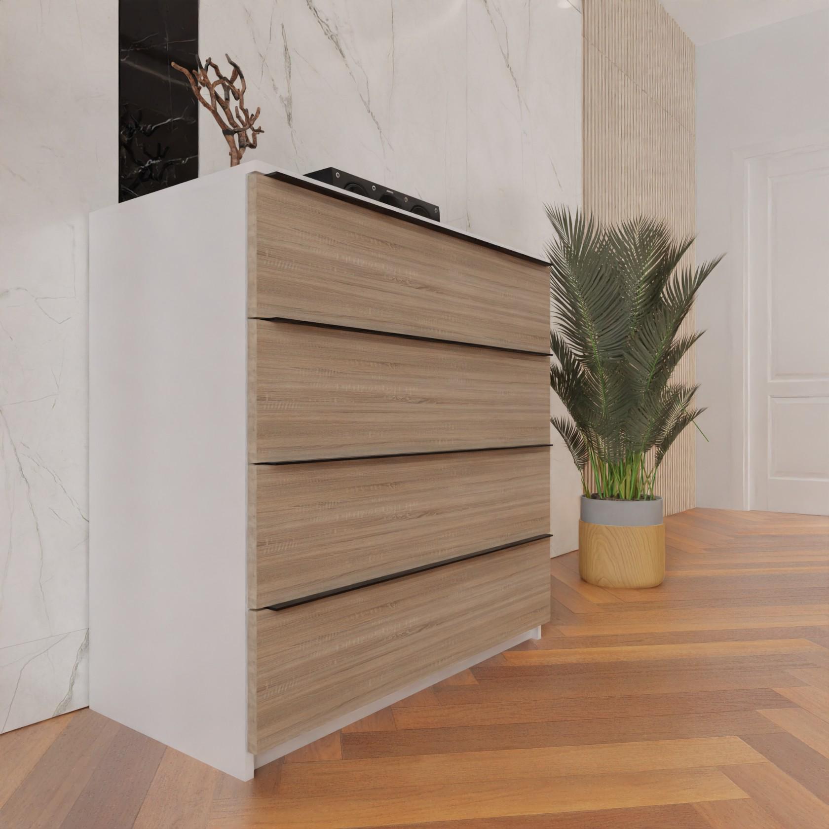 Комод на 4 ящики з тонкою дизайнерською ручкою Вашингтон 1000х1014х544 мм Білий/Дуб Сонома