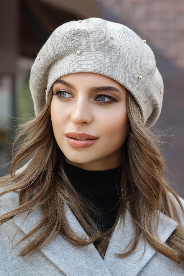 Берет с жемчужинами Braxton Алеста женская Светлый кофе (6071)