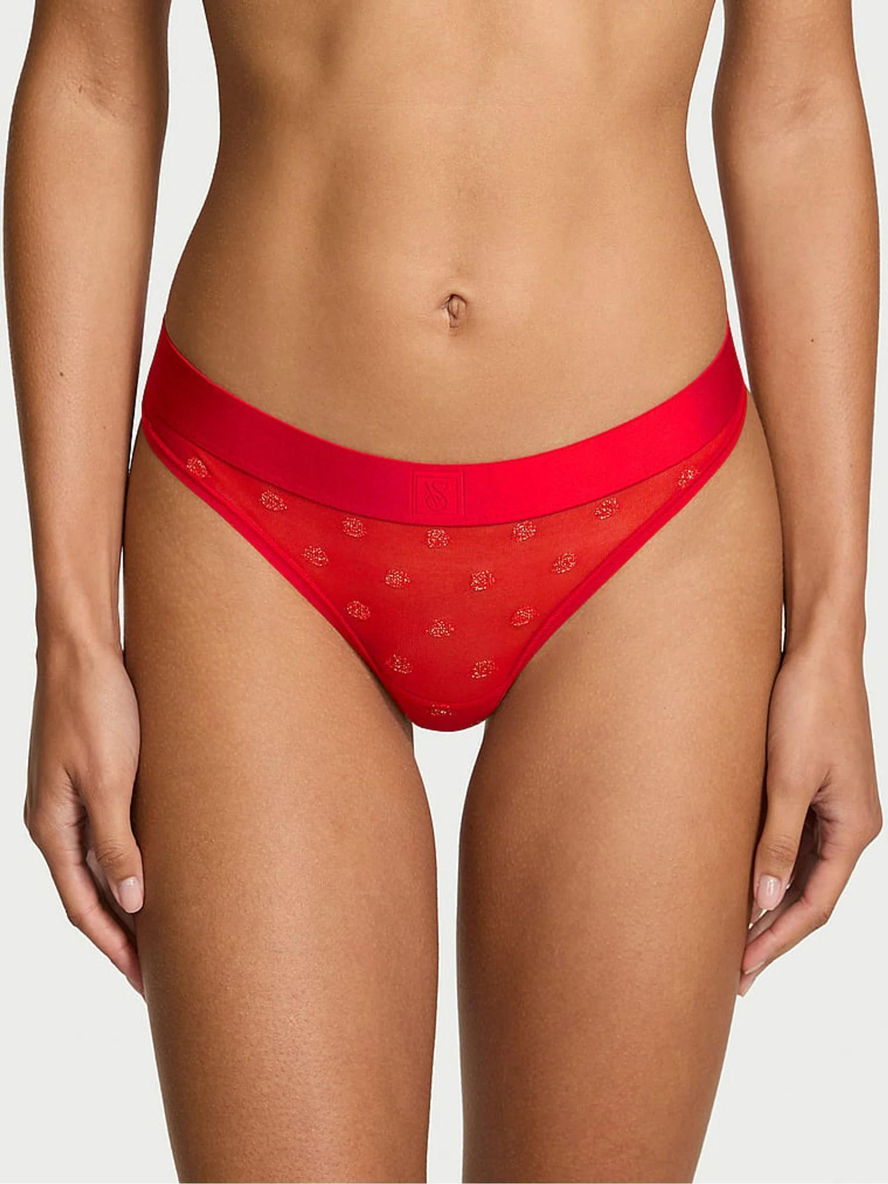 Трусики стринги Victoria's Secret Cotton Sheer Heritage Shimmer Thong Panty S Красный (27204289)