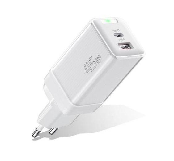 Зарядное устройство сетевое Essager Zhiqi 45 Вт GaN Travel Charger EU White (ECTCA-ZQB02-Z)