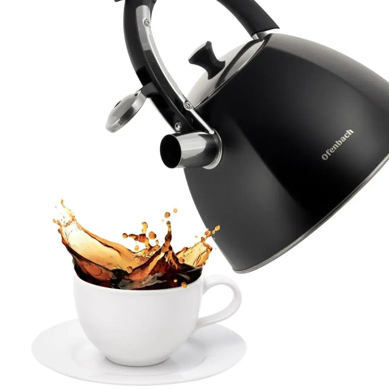 Чайник із свистком та ручкою з покриттям soft touch Ofenbach KM-100308 із нержавіючої сталі 3,2 л Чорний (150-84-100308) - фото 8 Чайник із свистком та ручкою з покриттям soft touch Ofenbach KM-100308 із нержавіючої сталі 3,2 л Чорний (150-84-100308) - фото 8